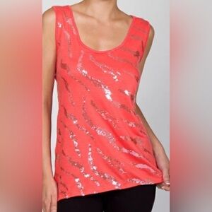 BEBE Y2K Coral Silver Sequin Tank Top M